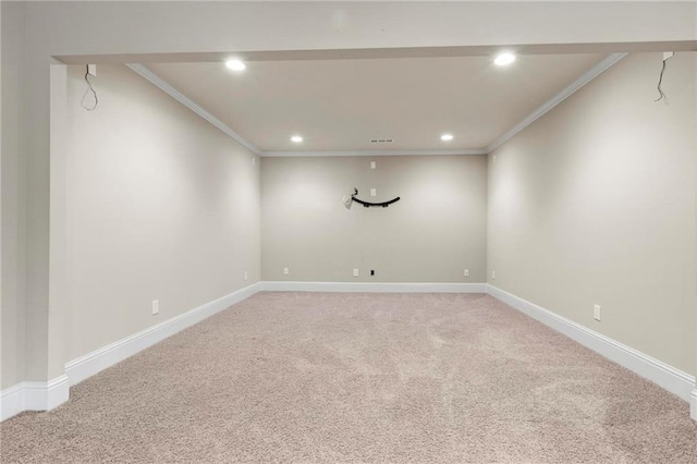 2602 Alcovy Club Dr, Dacula, GA 30019 - basement with ornamental molding, light carpet, and recessed lighting