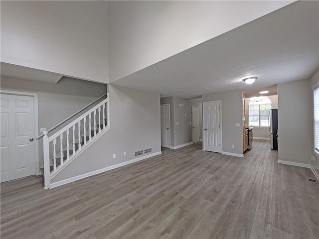 unfurnished living room with light hardwood / wood-style floors