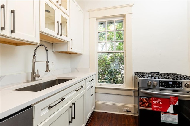 kitchen featuring a sink, stainless steel appliances, a healthy amount of sunlight, and white cabinets