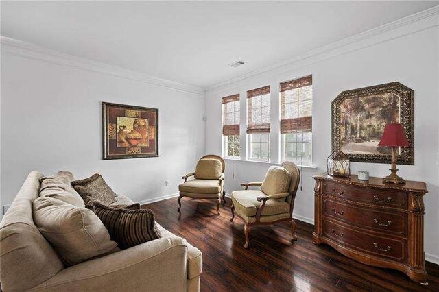316 Branch Valley Dr NE, Dallas, GA 30132 - sitting room featuring ornamental molding, dark wood-style flooring, and baseboards