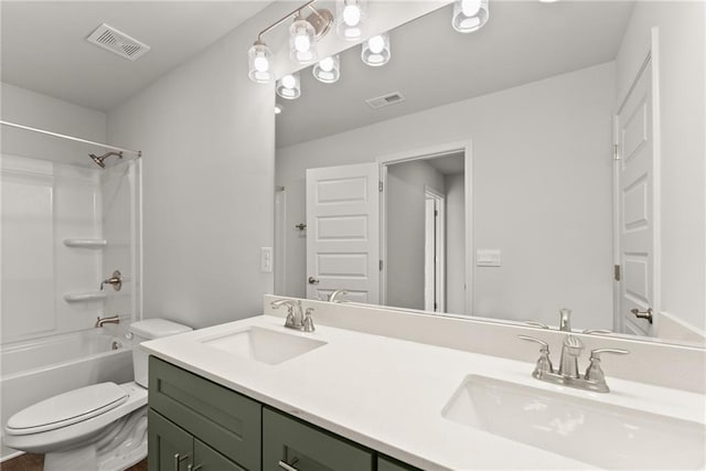 full bath featuring a sink, toilet, and visible vents