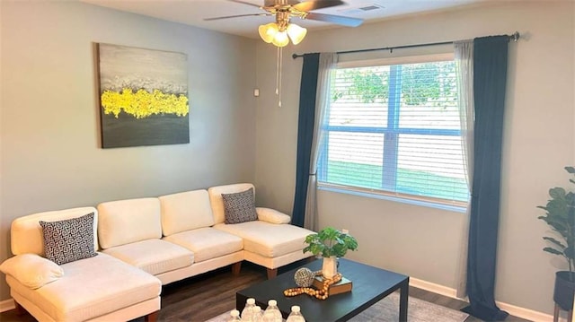 473 Broder Farms Dr, Stockbridge, GA 30281 - living area featuring ceiling fan, baseboards, and wood finished floors