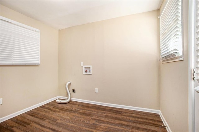 laundry area with hookup for an electric dryer, washer hookup, and dark hardwood / wood-style flooring