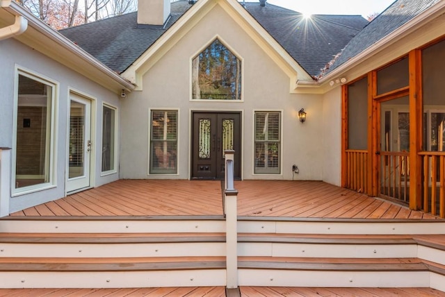 wooden terrace with french doors