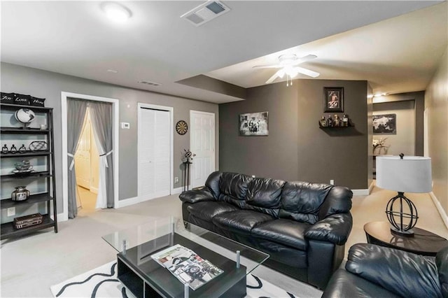 3780 Summit Gate Dr, Suwanee, GA 30024 - carpeted living room featuring ceiling fan and baseboards