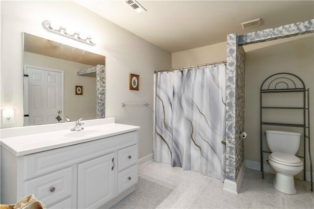 3780 Summit Gate Dr, Suwanee, GA 30024 - bathroom featuring vanity, toilet, baseboards, a shower with shower curtain, and tile patterned flooring