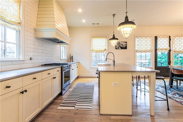 2067 Telfair Cir Unit A & B, Atlanta, GA 30324 - kitchen featuring stainless steel range, custom exhaust hood, a sink, healthy amount of natural light, and recessed lighting