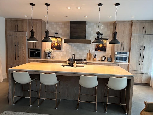 2067 Telfair Cir Unit A & B, Atlanta, GA 30324 - kitchen featuring backsplash, a sink, stainless steel oven, premium range hood, and recessed lighting