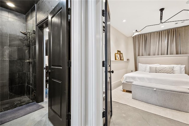 2067 Telfair Cir Unit A & B, Atlanta, GA 30324 - bedroom with concrete flooring, recessed lighting, and vaulted ceiling