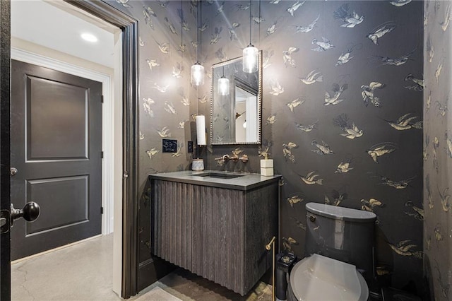 2067 Telfair Cir Unit A & B, Atlanta, GA 30324 - bathroom featuring wallpapered walls, vanity, and toilet
