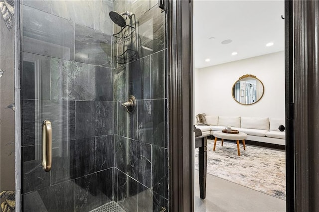 2067 Telfair Cir Unit A & B, Atlanta, GA 30324 - full bath featuring a shower stall, recessed lighting, and finished concrete flooring