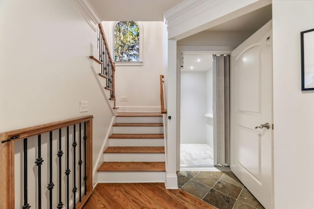 staircase with crown molding