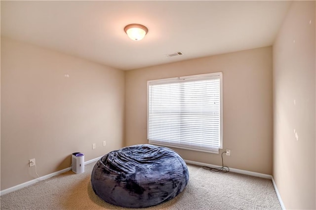 living area featuring carpet