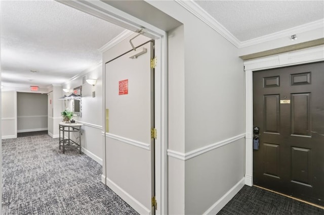 interior space with crown molding and a textured ceiling