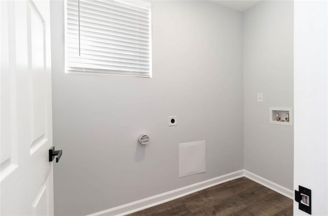 laundry room with hookup for an electric dryer, washer hookup, and dark hardwood / wood-style flooring