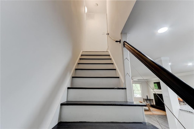 4417 Village Square Ln, Stone Mountain, GA 30083 - stairs featuring ornamental molding