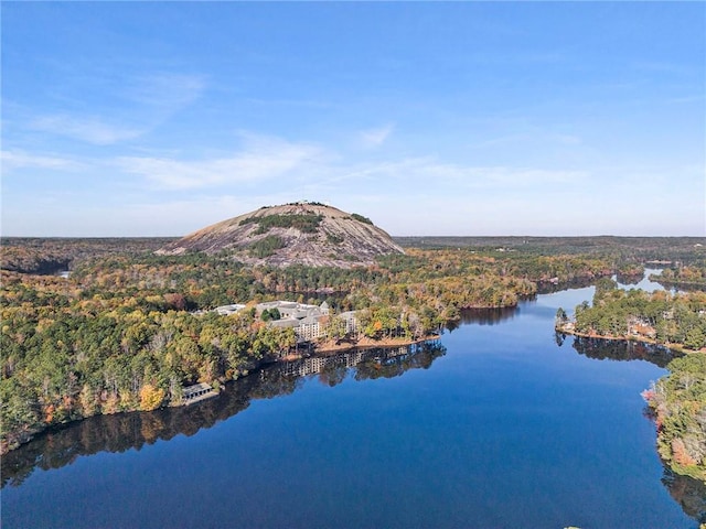 bird's eye view with a water and mountain view