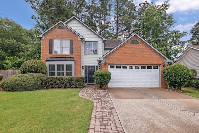3202 Ivy Station Way, Duluth, GA 30096 - traditional-style home featuring brick siding, concrete driveway, a garage, and a chimney