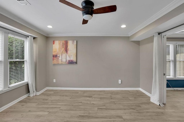3202 Ivy Station Way, Duluth, GA 30096 - spare room with crown molding, ceiling fan, light wood-style flooring, baseboards, and recessed lighting