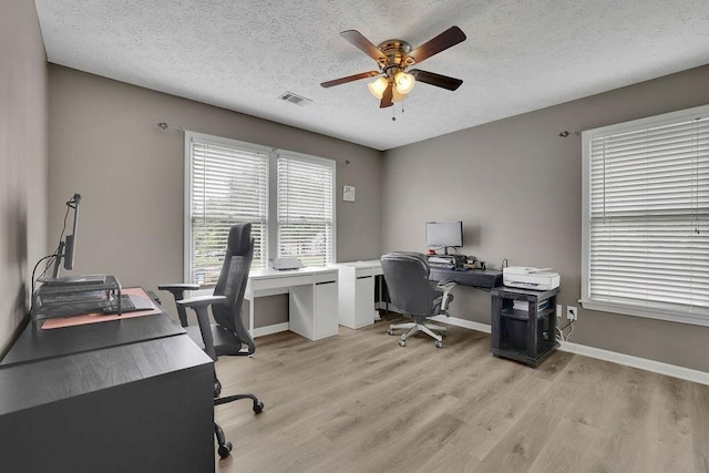 3202 Ivy Station Way, Duluth, GA 30096 - office area with light wood finished floors, ceiling fan, a textured ceiling, and baseboards