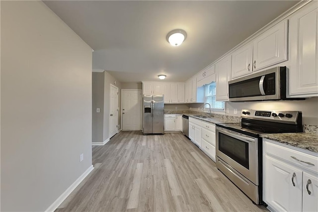 kitchen with sink, white cabinets, and stainless steel appliances