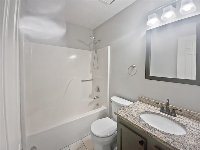 full bathroom featuring toilet, tile patterned flooring, vanity, and shower / bathtub combination