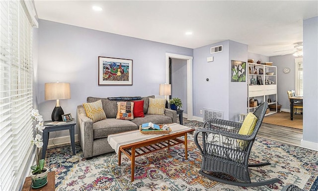 135 E Hill St Unit 24, Decatur, GA 30030 - living room with a ceiling fan, wood finished floors, and recessed lighting