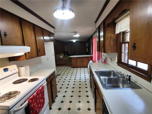 kitchen featuring electric stove, sink, and black dishwasher