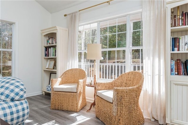 living area with wood-type flooring