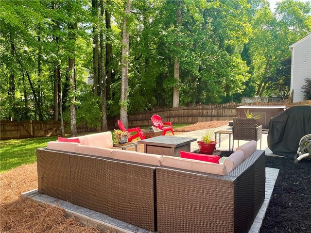 2278 Traywick Chase, Alpharetta, GA 30004 - view of patio featuring a fenced backyard, an outdoor living space, and a grill
