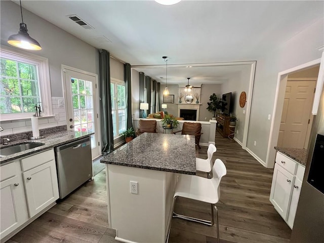 2278 Traywick Chase, Alpharetta, GA 30004 - kitchen with dark wood-style flooring, white cabinets, visible vents, and dishwasher