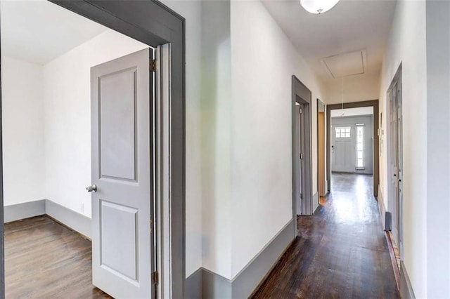 1497 Rogers Ave, Atlanta, GA 30310 - hallway featuring dark wood-style floors and attic access