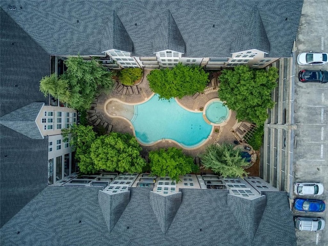 aerial view of a pool area
