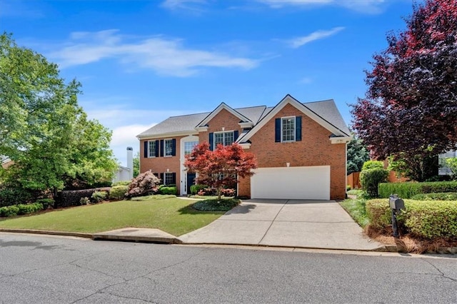 2372 Oberon Walk SE, Smyrna, GA 30080 - view of front of house featuring driveway, a garage, a front lawn, and brick siding