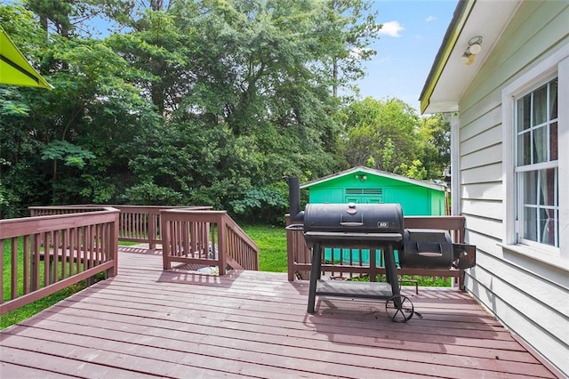 deck featuring an outbuilding