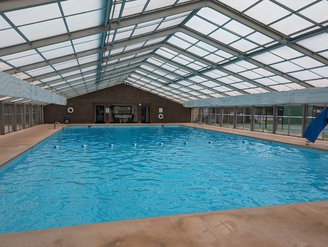 view of pool featuring a lanai