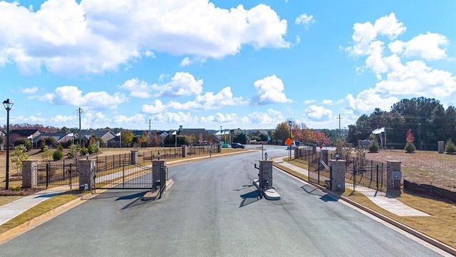 113 Canal St, Hampton, GA 30228 - view of asphalt road featuring sidewalks, a gated entry, street lights, and a gate