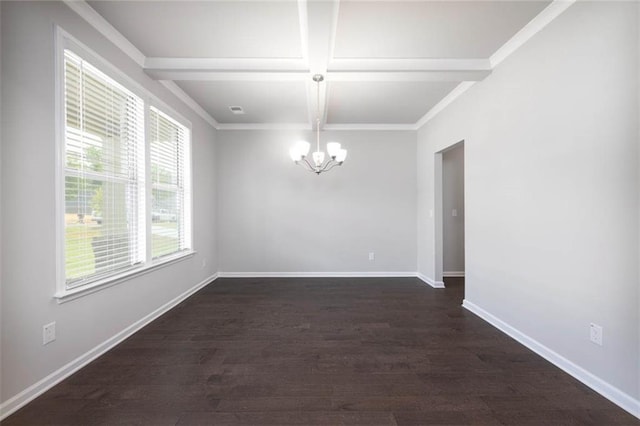 113 Canal St, Hampton, GA 30228 - unfurnished room featuring a chandelier, dark wood finished floors, coffered ceiling, beamed ceiling, and baseboards