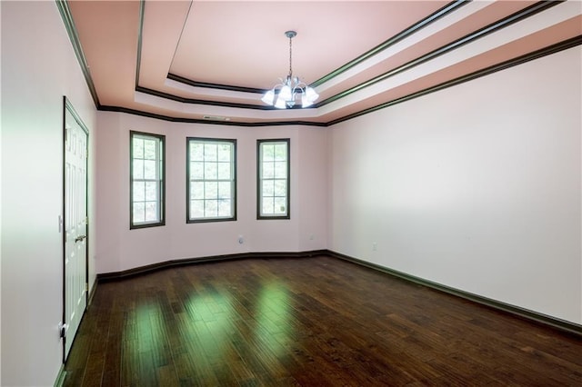 540 Branch Dr, Pendergrass, GA 30567 - spare room featuring crown molding, a chandelier, wood-type flooring, and a tray ceiling