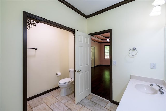 540 Branch Dr, Pendergrass, GA 30567 - half bathroom featuring crown molding, stone tile flooring, and vanity