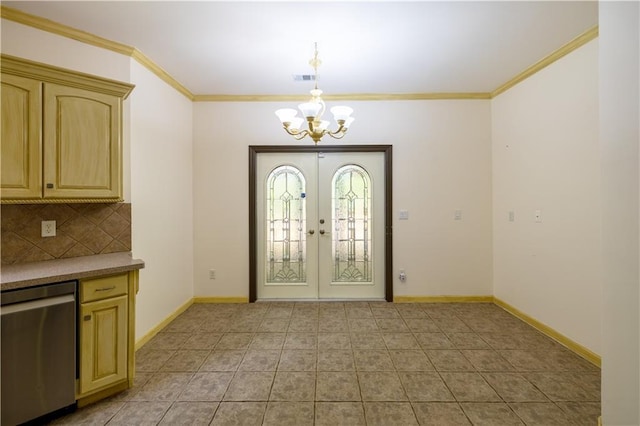 540 Branch Dr, Pendergrass, GA 30567 - foyer with a chandelier, ornamental molding, and french doors