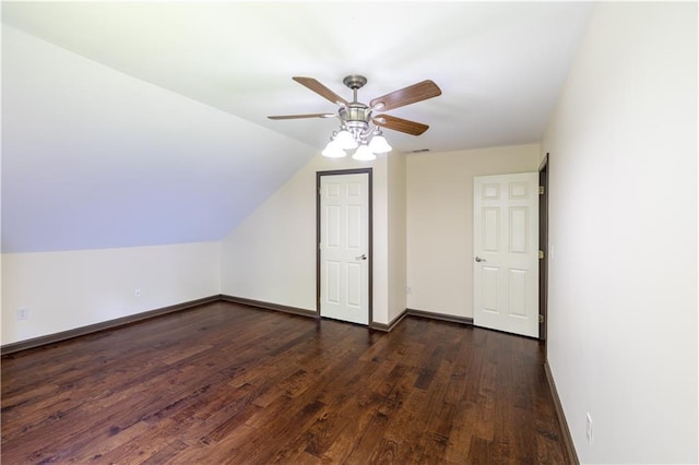 540 Branch Dr, Pendergrass, GA 30567 - bonus room with dark wood-style floors, a ceiling fan, and lofted ceiling