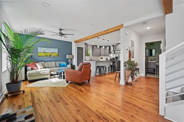 670 Parker Ave, Decatur, GA 30032 - living area featuring light wood-type flooring, ceiling fan, recessed lighting, and baseboards