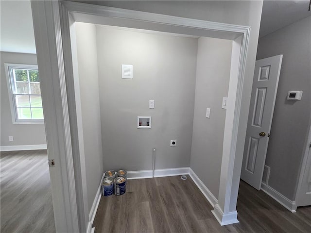 1753 Cahoon St SW, Atlanta, GA 30310 - washroom featuring hookup for an electric dryer, dark wood finished floors, hookup for a washing machine, and baseboards