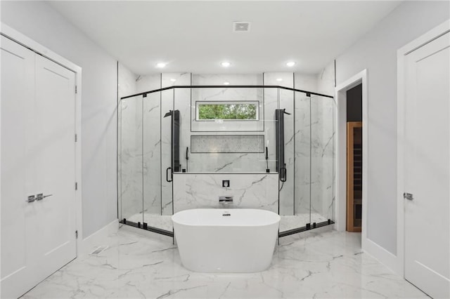 bathroom with plus walk in shower