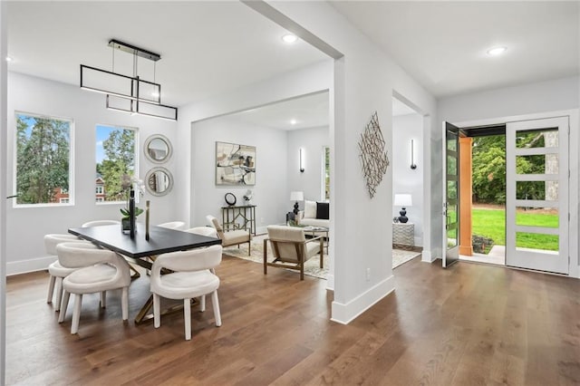 dining area with dark hardwood / wood-style floors and a healthy amount of sunlight