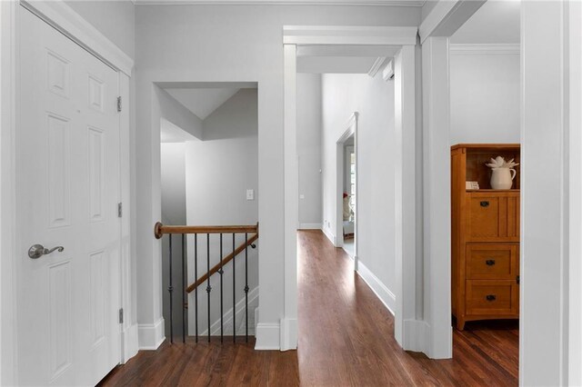 32 Pullman Trl, Acworth, GA 30101 - hallway with dark wood-style floors and an upstairs landing