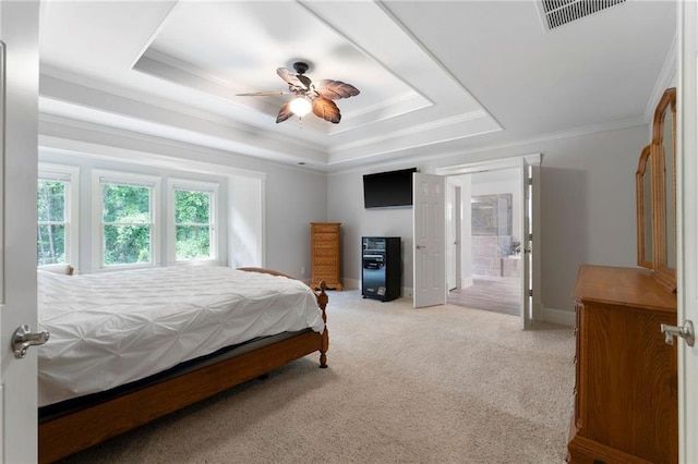 32 Pullman Trl, Acworth, GA 30101 - carpeted bedroom featuring a tray ceiling, crown molding, and ceiling fan