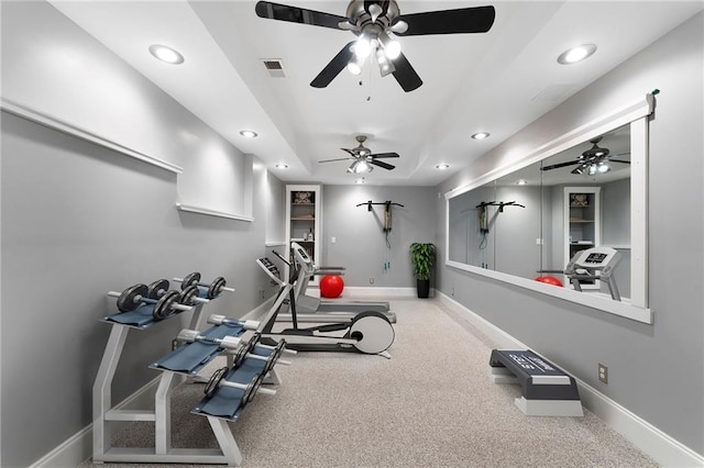 32 Pullman Trl, Acworth, GA 30101 - workout room featuring recessed lighting, a ceiling fan, and carpet