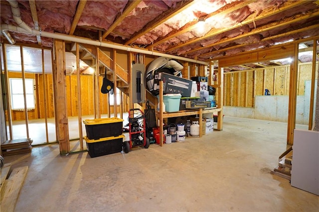 basement featuring electric panel